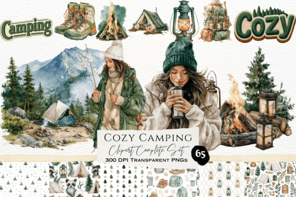 Download Cozy Camping Watercolor Clipart Set - Watercolor clipart set Collection