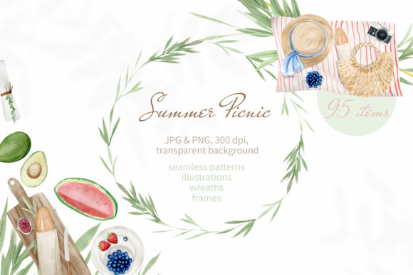 Download Summer Picnic Watercolor Clipart Set&nbsp;&nbsp; - Watercolor clipart set Collection