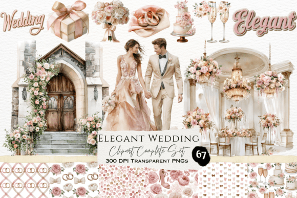 Download Elegant Wedding Watercolor Clipart Set - Watercolor clipart set Collection