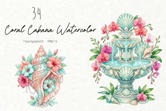 Download Coral Cabana Watercolor Clipart Set - Premium Resources
