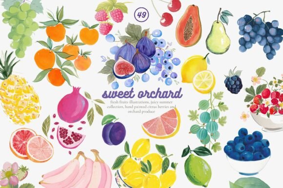Download Fruit Watercolor Clipart Set - Watercolor clipart set Collection
