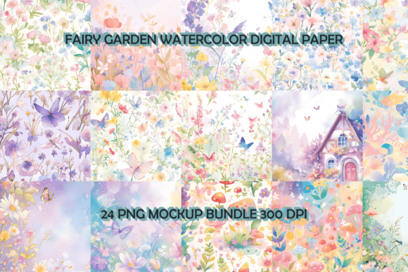 Download Fairy Garden Watercolor Digital Paper Background Bundle - Background Collection